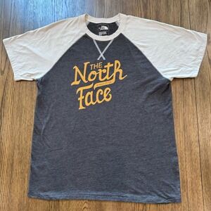 The North Face Men's Raglan Logo T-Shirt Size S Gray Cream Classic Fit 50/50